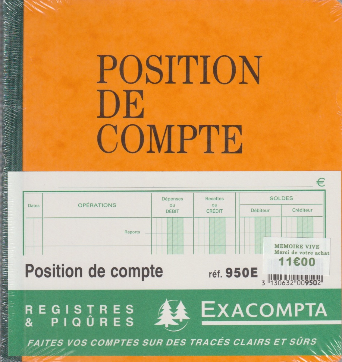 Position de compte EXACOMPTA 950E Registre comptable