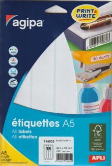 Apli 114035 étiquettes A5 multi-usage blanc  48,50X 30 mm