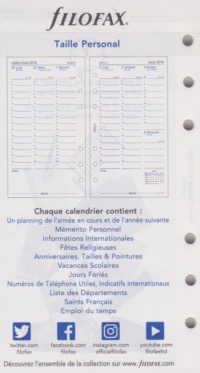 FILOFAX PERS SEM/2 PAGES VERTICALE  LIGNE FRANC 2018-19