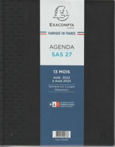 AGENDA BUREAU EXACOMPTA - journalier 2024 - 165 x 245 mm - couverture  grainée noire