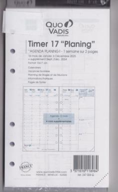 AGENDA RECHARGE POUR ORGANISEUR 10X17 TIMER 17 QUO VADIS 247004Q